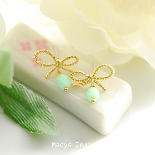 蝴蝶结耳钉轻奢高级感气质简约薄荷绿捷克珠耳环小香耳饰女
