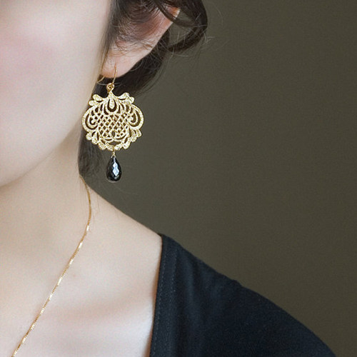 黑宝石水晶耳环天使纯银简约气质