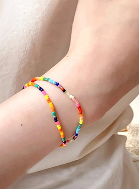复古小众彩色琉璃水晶串珠手链