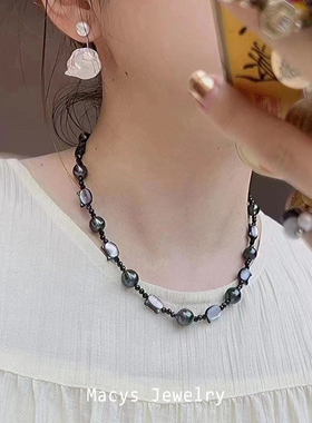 倪妮同款黑猫咪珍珠项链女ins小众设计轻奢高级感贝母锁骨链颈链