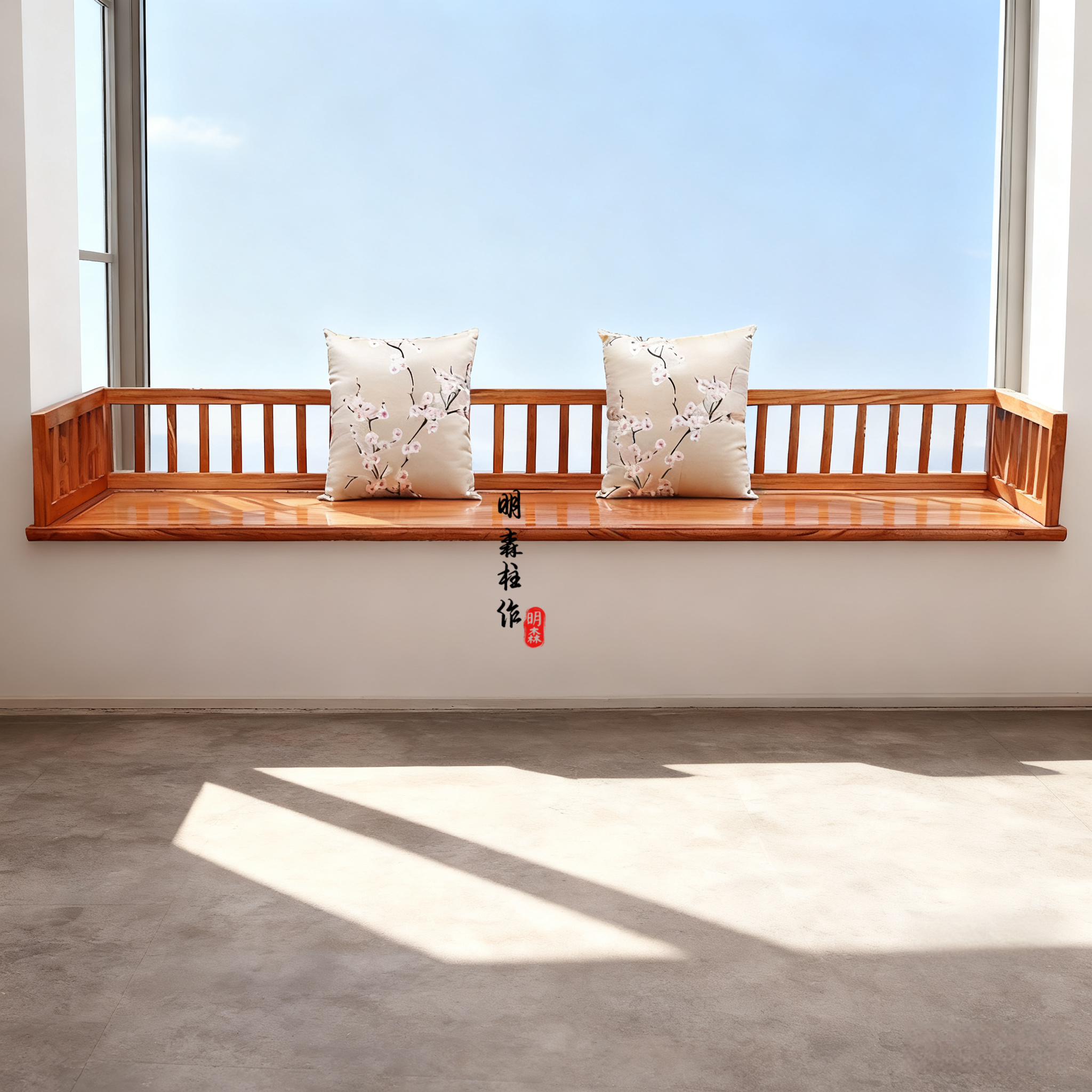2025新款实木飘窗柜新中式家用客厅家具原木飘窗台坐垫飘窗椅定制