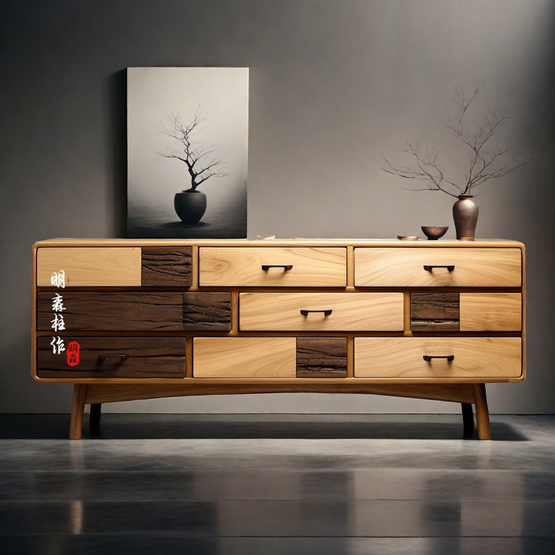 侘寂风原木实木斗柜现代简约客厅储物收纳抽屉式斗柜卧室电视边柜