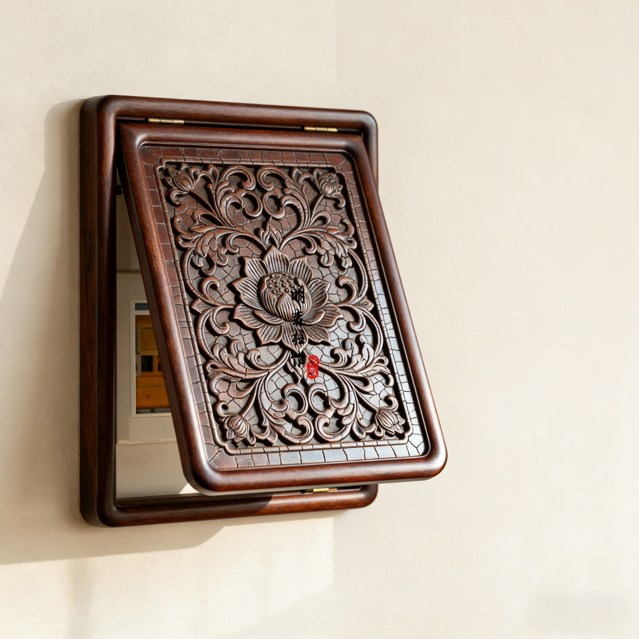 2025新款中式实木电表箱装饰花板宋氏美学客厅家用收纳中古侘寂风