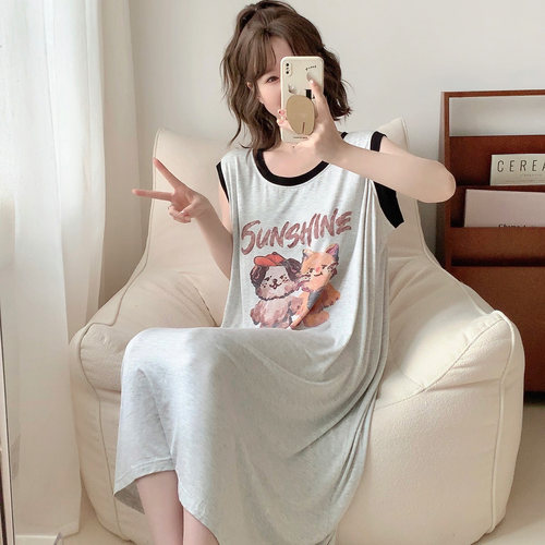 卡通猫狗莫代尔无袖背心睡裙女夏