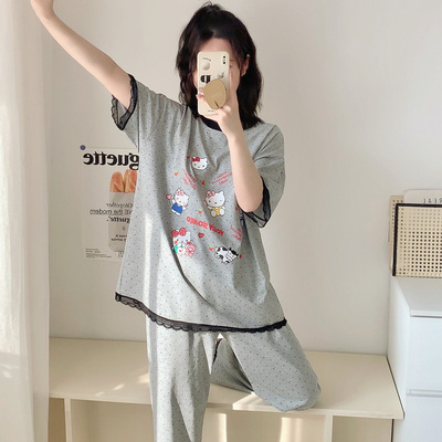 日系可外穿圆领点点套头家居服女