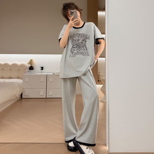 棉小闲新款卡通动物城睡衣女夏短袖长裤纯棉家居服薄款套装可外穿