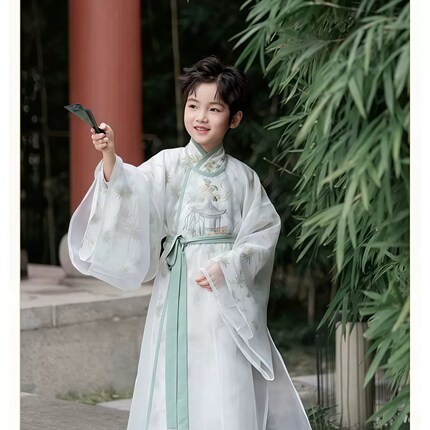 新款2026春夏汉服男童汉服望松庭中国风圆领袍端午节套装儿童汉服