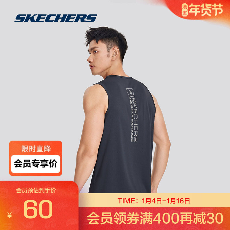 斯凯奇官方outlets 秋新款男子针织无袖T恤衫舒适运动潮流短袖