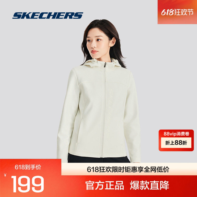 斯凯奇女连帽针织外套加绒触感细腻舒适百搭