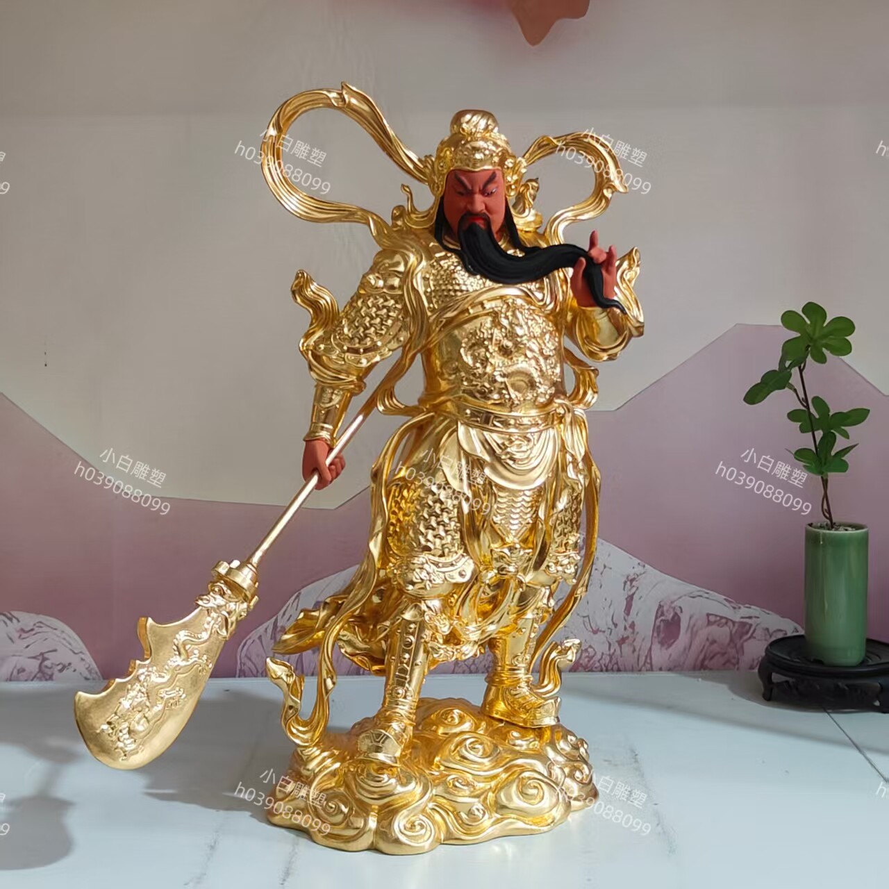 关公站像 关羽纯铜 珈蓝护法铜雕贴金佛像关圣帝君家居摆件工艺品