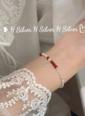 新中式S925碎银红玛瑙转运珠福字手链女设计师款国风手饰轻奢高级