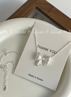 通体925银在逃公主蝴蝶结锁骨链