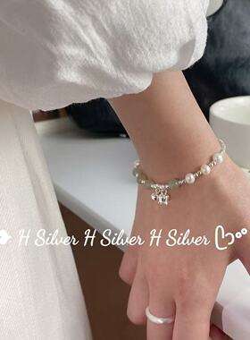 和田玉珍珠925纯银复古手链女