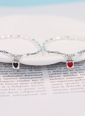 s925小红心情侣竹节闺蜜简约