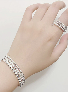 简约日韩风女S925银极简手链戒指