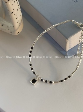 韩系ins甜酷风黑色爱心锁手链