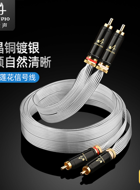 发烧级RCA双莲花头信号音频线单晶铜镀银二对二音响CD胆机功放线