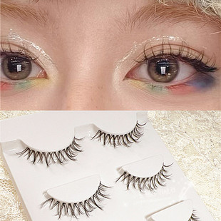 新品 交叉短翘假睫毛35M 5D卷翘分层小凌乱裸妆软毛细梗仿真混血妆