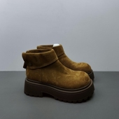 马丁靴棕色圆头后拉链勃肯靴36码 2025尾货工厂断码 处理女鞋 短靴