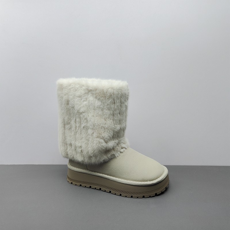 2025冬季尾货处理新款真皮女棉靴圆头浅米色雪地靴防滑底毛毛靴,女鞋,时尚雪地靴,淘宝优惠券,粉丝福利购,淘宝优惠卷