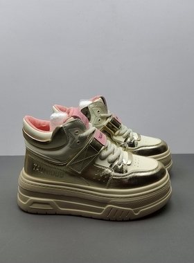 甜美风厚底高帮鞋女透气松糕底运动休闲鞋百搭增高舒适板鞋34.35