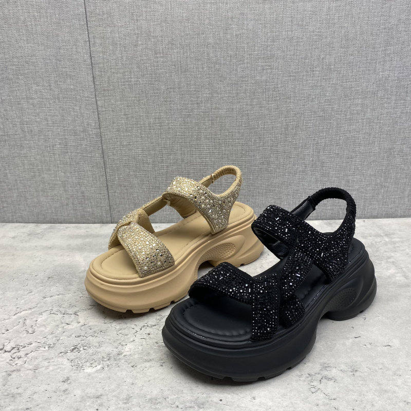 夏季断码水钻厚底增高女凉鞋