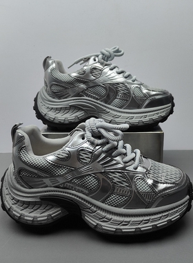 2026春季新款厚底增高老爹鞋女鞋透气运动休闲鞋松糕底38.39