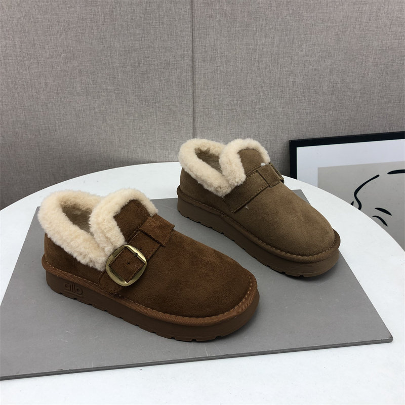 复古乐福鞋女鞋保暖加绒毛口厚底