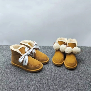 栗色短靴36码 真皮女棉靴雪地靴防滑头层牛皮棉鞋 尾货处理新款 冬季