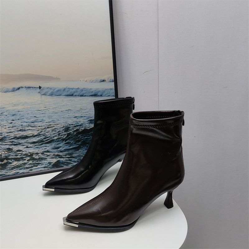 尖头切尔西靴保暖加绒细高跟棉靴