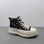 工厂休闲透气百搭板鞋 女单鞋 厚底防滑舒适系带黑色 新款 2025春季