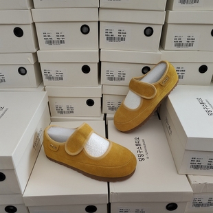 玛丽珍鞋 真皮豆豆鞋 魔术贴黄色玛丽珍舒适 2025春季 清仓尾货女鞋