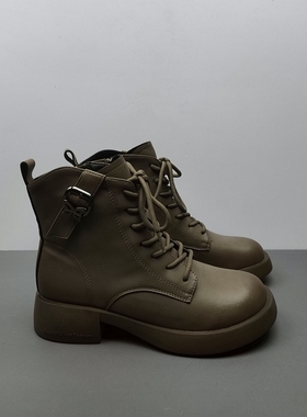 尾货工厂断码处理女鞋马丁靴圆头交叉绑带短筒侧拉链保暖35.38