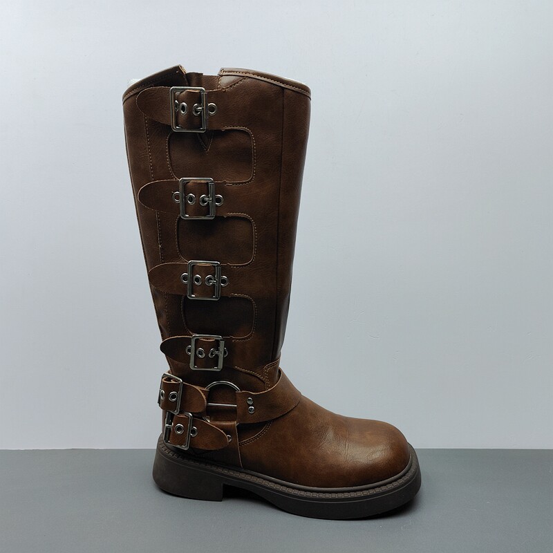 长筒靴真皮皮带扣西部骑士靴35码