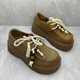 女单鞋 尾货乐福鞋 复古系带休闲增高厚底英伦日常通勤 断码 26春季