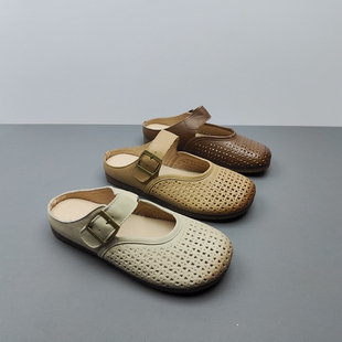 清仓断码真皮包头半拖休闲外穿懒人透气夏季新款女鞋牛皮凉拖鞋