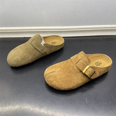 磨砂牛皮厚底包头外穿复古休闲拖鞋 清仓断码 女鞋 新款 真皮25春秋季