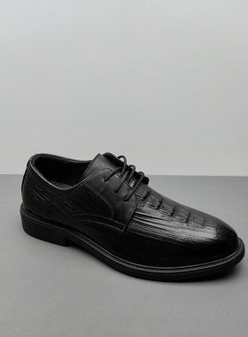 2024撤柜新款男鞋商务休闲德比鞋尖头系带黑色商务正装皮鞋38.39