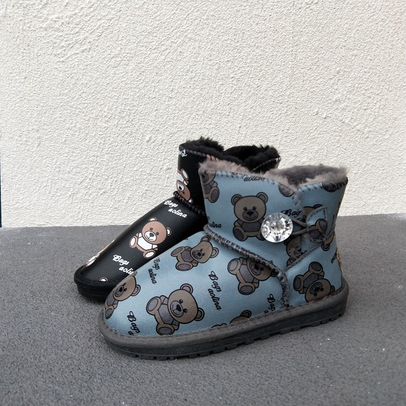 新款百搭真皮加绒雪地靴棉鞋儿童鞋宝宝鞋防滑男宝女宝保暖29-35