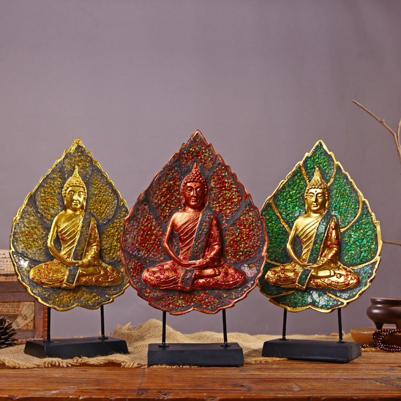 东南亚泰式菩提叶坐佛摆件 禅意spa会所酒店按摩软装装饰工艺品