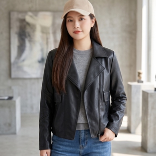 防风黑色短款拉链皮衣外套女宽松机车风显瘦百搭高级感长袖皮夹克