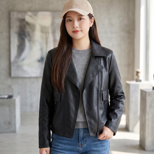 防风黑色短款机车风显瘦女皮衣