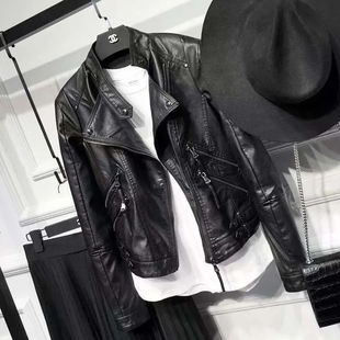 机车PU皮夹克长袖 2025新款 拉链时尚 修身 外套潮 春秋立领皮衣女短款