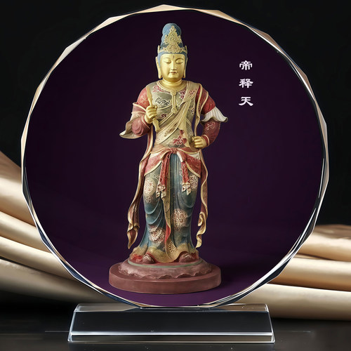 帝释天因陀罗能天帝神像水晶摆台