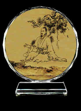 陈抟老祖扶摇子画像水晶玻璃摆件