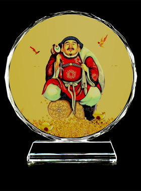 大黑天唐卡画像摆台水晶摆件