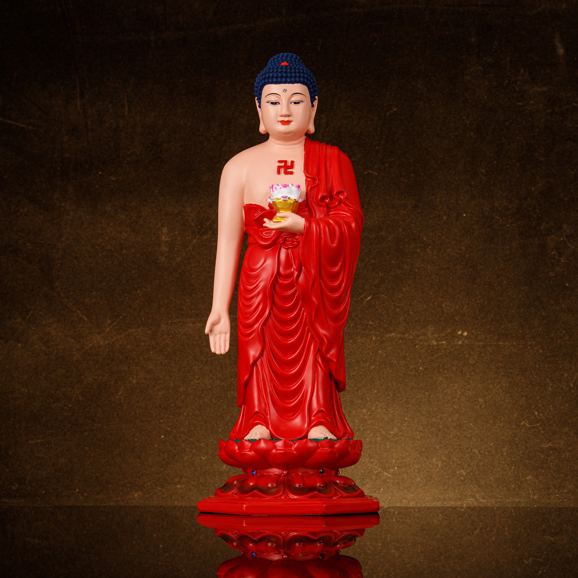 站像阿弥陀佛阿佛三宝佛树脂佛像家居家用摆件19寸红衣描金新款