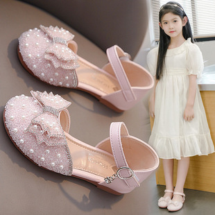 夏季 公主半凉鞋 2025新款 洋气水晶单鞋 女小童软底皮鞋 女童包头凉鞋