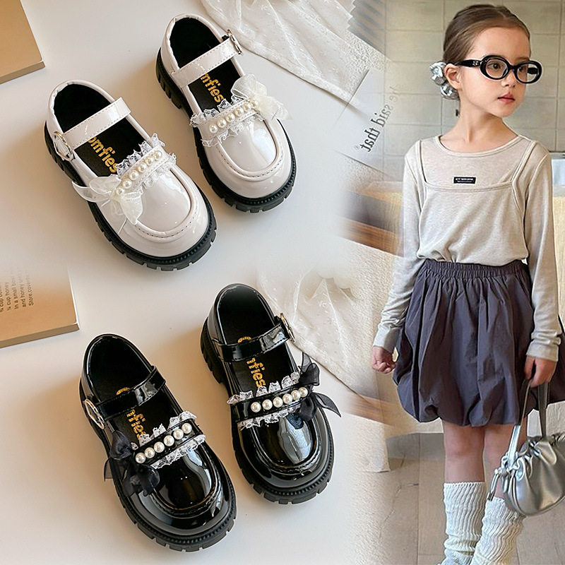 女童珍珠蕾丝蝴蝶结公主小皮鞋2026年春夏季儿童中大童纯色演出鞋,童鞋/婴儿鞋/亲子鞋,皮鞋,淘宝优惠券,粉丝福利购,淘宝优惠卷