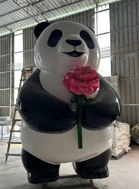 玫瑰熊猫雕塑玻璃钢动物熊造型